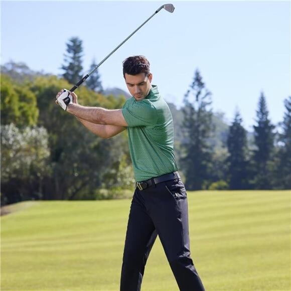 Mens Golf Moisture‎ Wicking Dry Fit Performance Sport Short Sleeve Striped Shirt - Picture 3 of 5